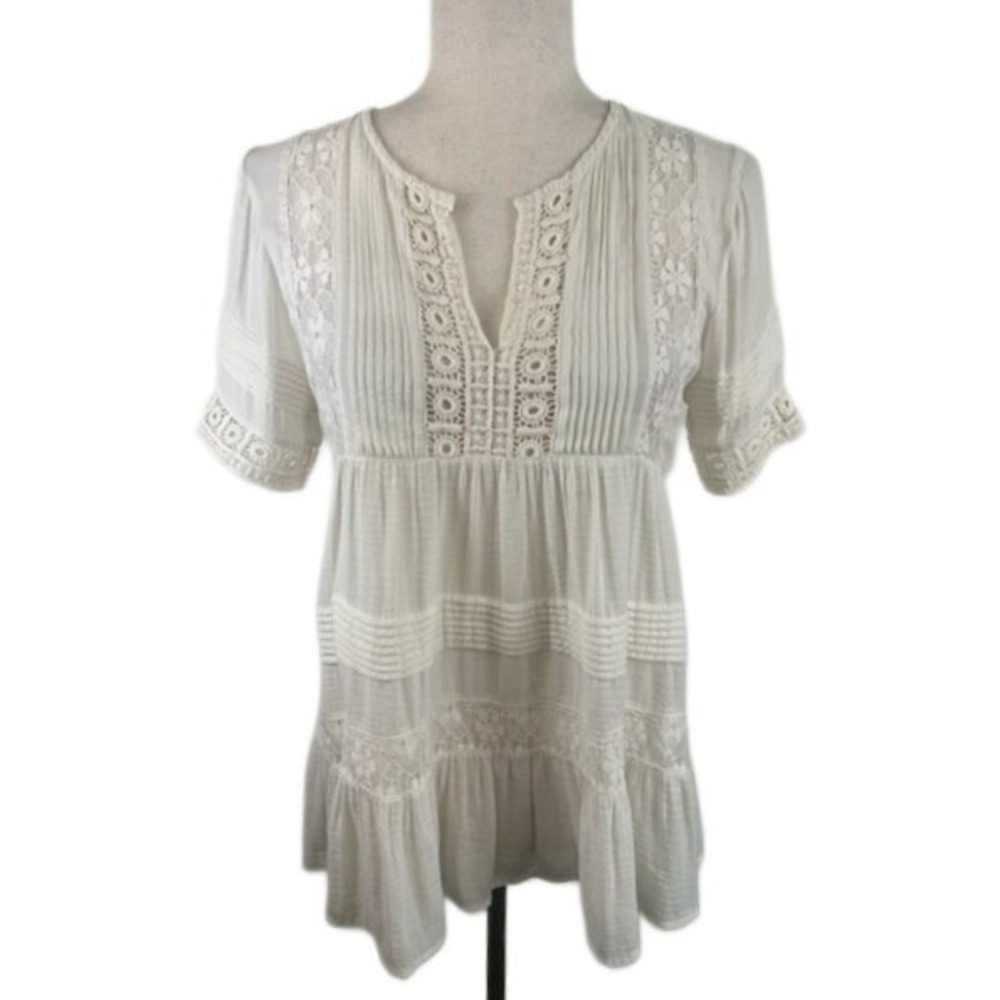 Maeve Anthropologie Tunic Top Women's Size XS Ivory Crochet Lace Boho Blouse